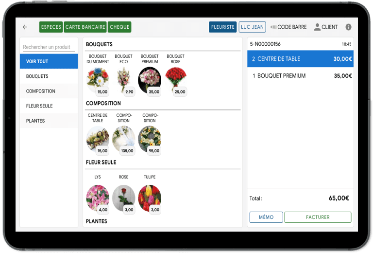 logiciel de caisse encaissement fleuriste