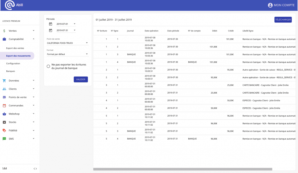 logiciel de caisse export comptabilité